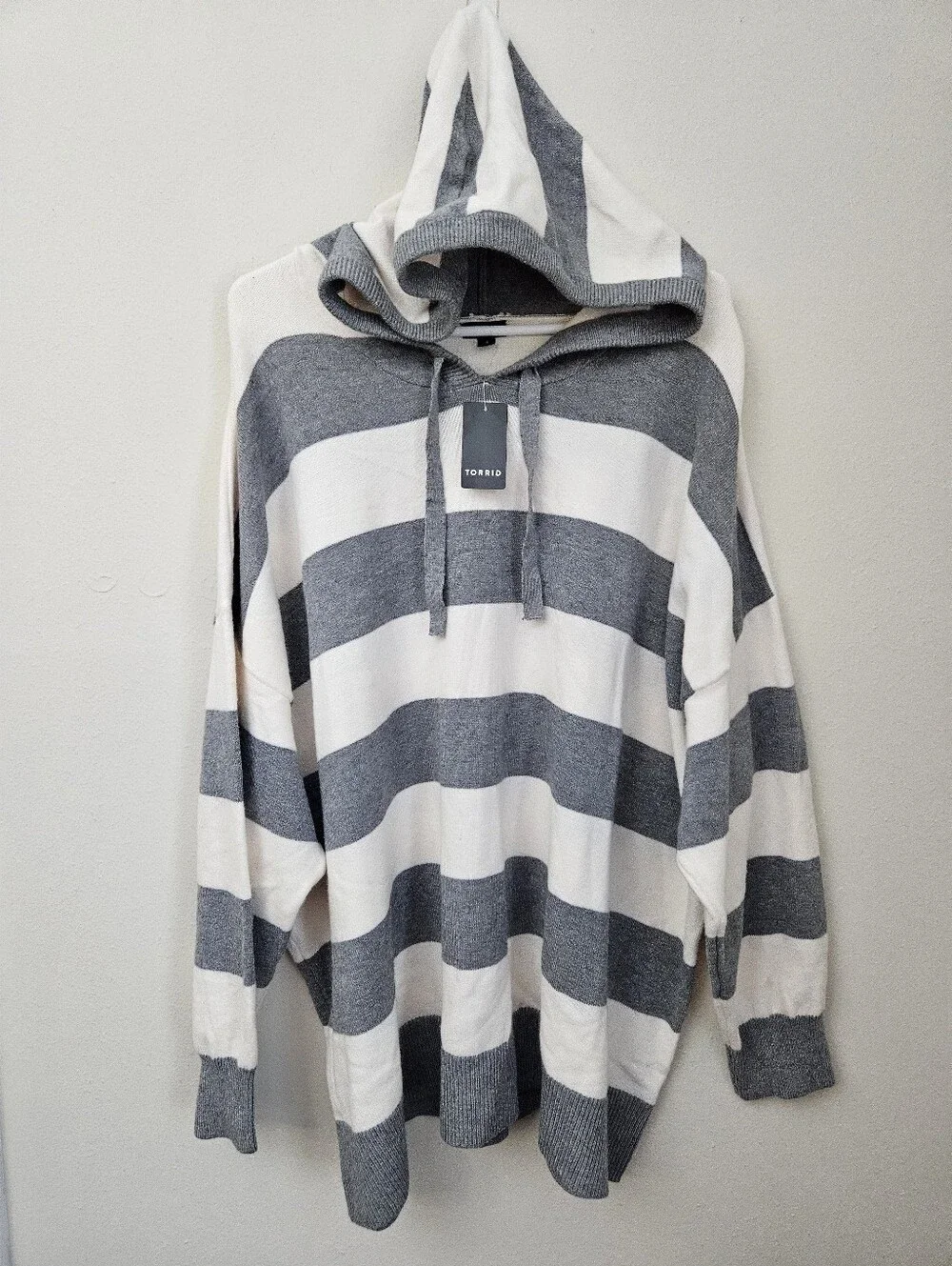 torrid Gray and White Striped Hooded Knit Pullover Size 4